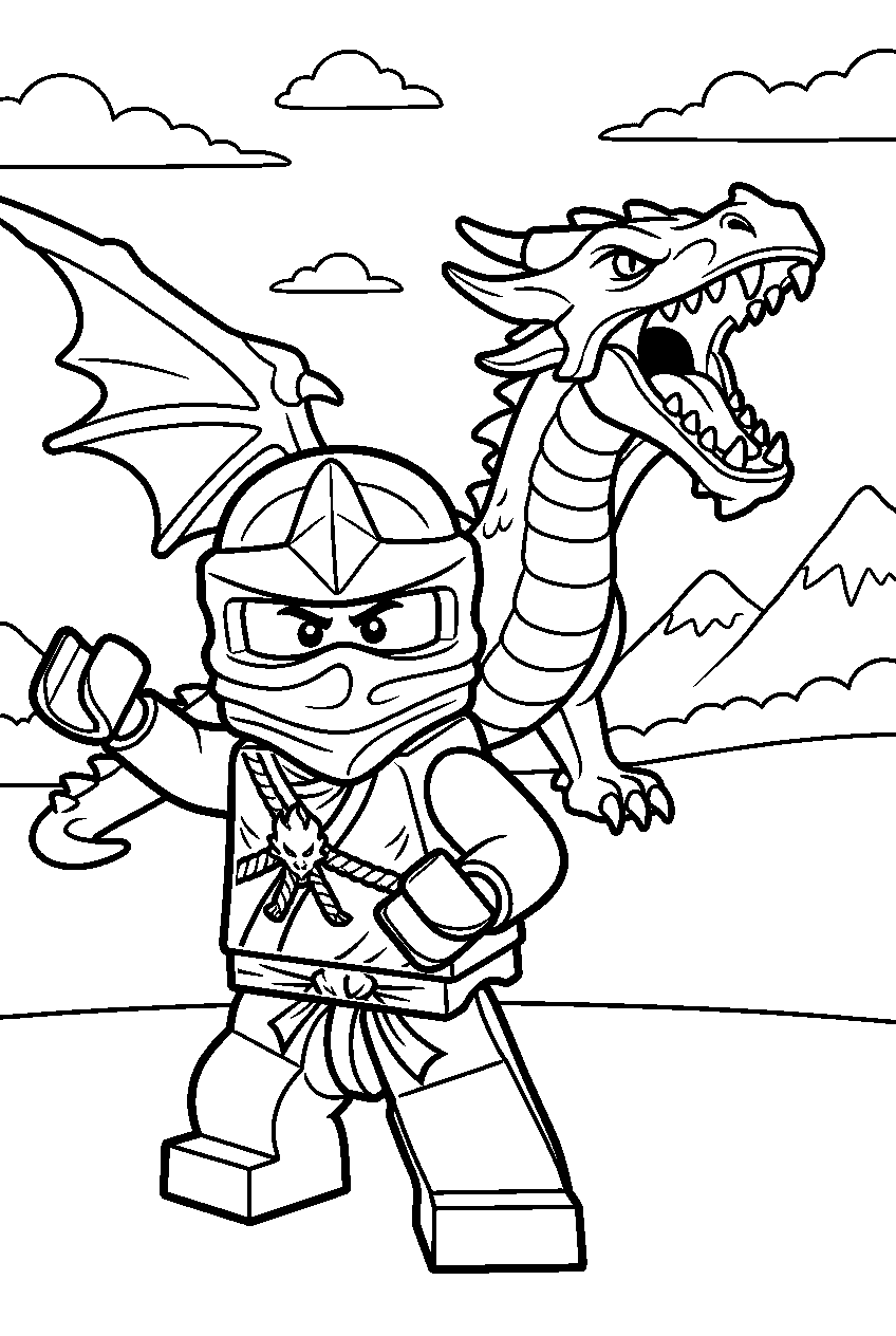 lego ninjago kai with fire dragon line art
