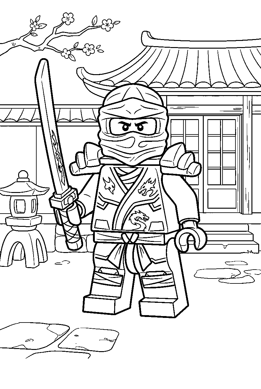 lego ninjago lloyd in monastery courtyard line art