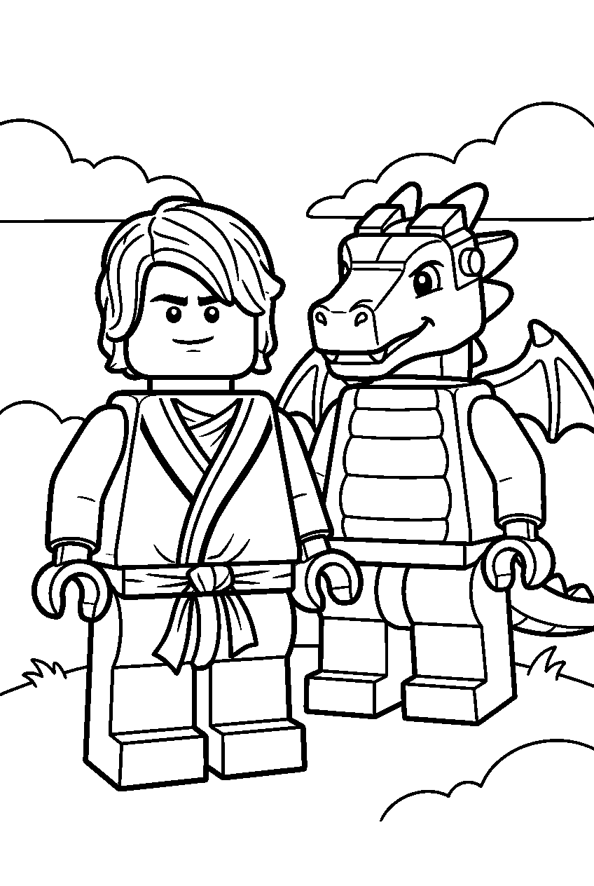lego ninjago lloyd with dragon line art