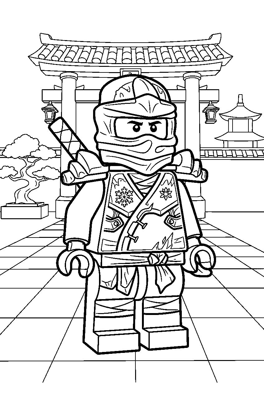 lego ninjago zane in monastery courtyard line art