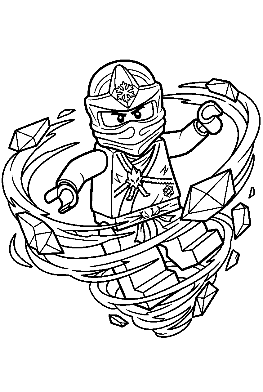 lego ninjago zane performing ice spinjitzu line art