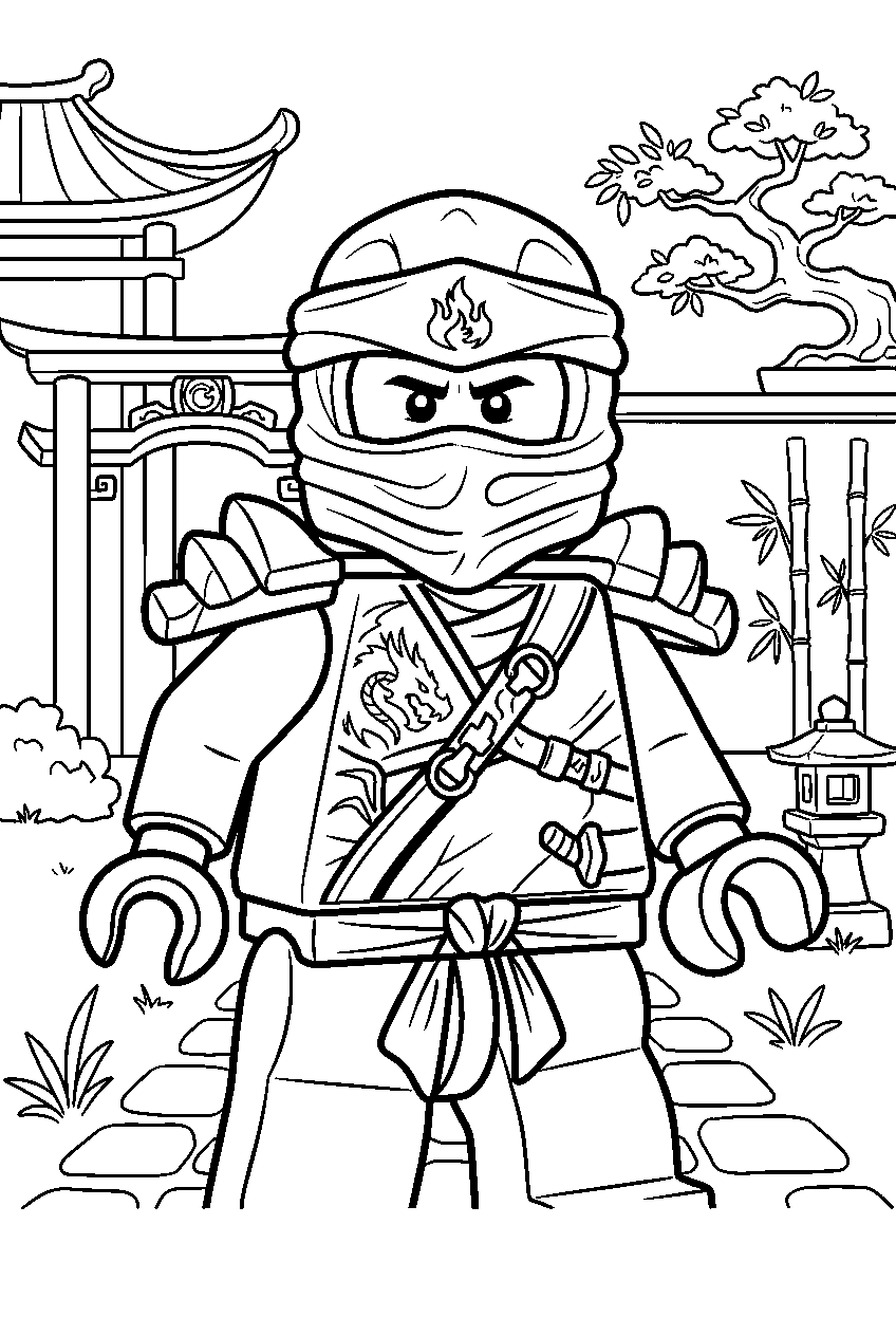 lego ninjago characters in city gardens line art