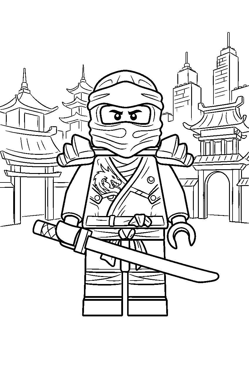 lego ninjago characters in city of temples line art