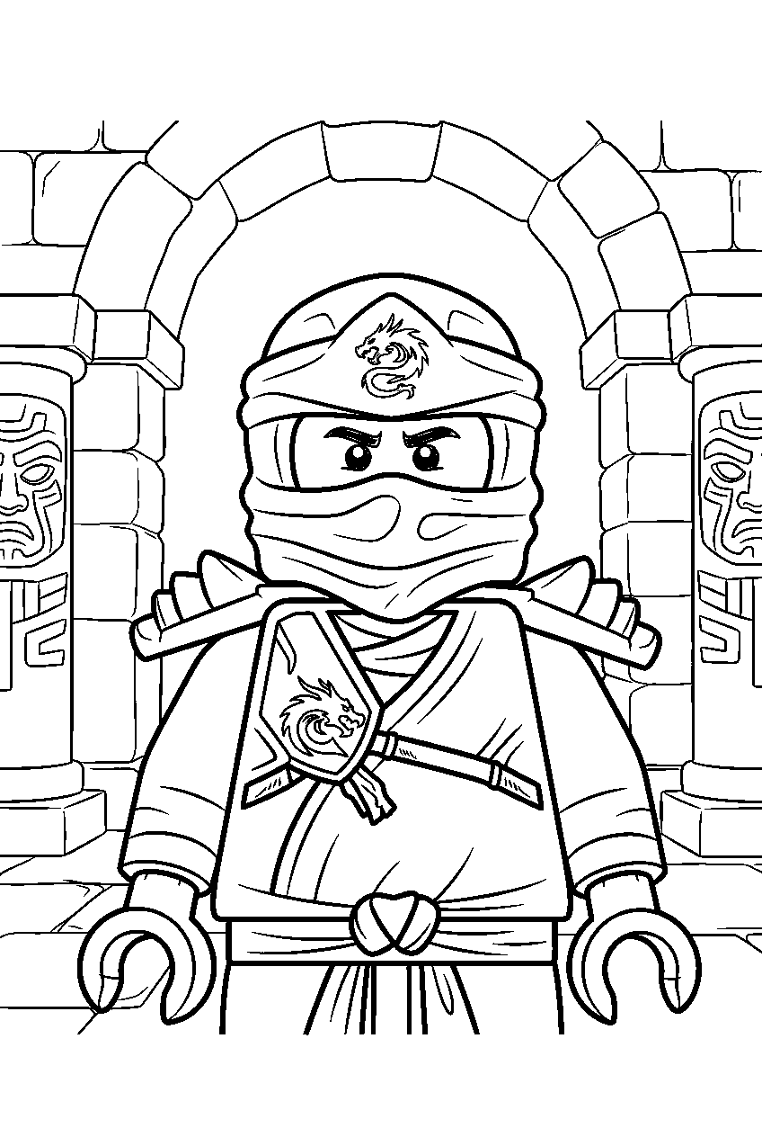 lego ninjago characters in corridor of elders line art