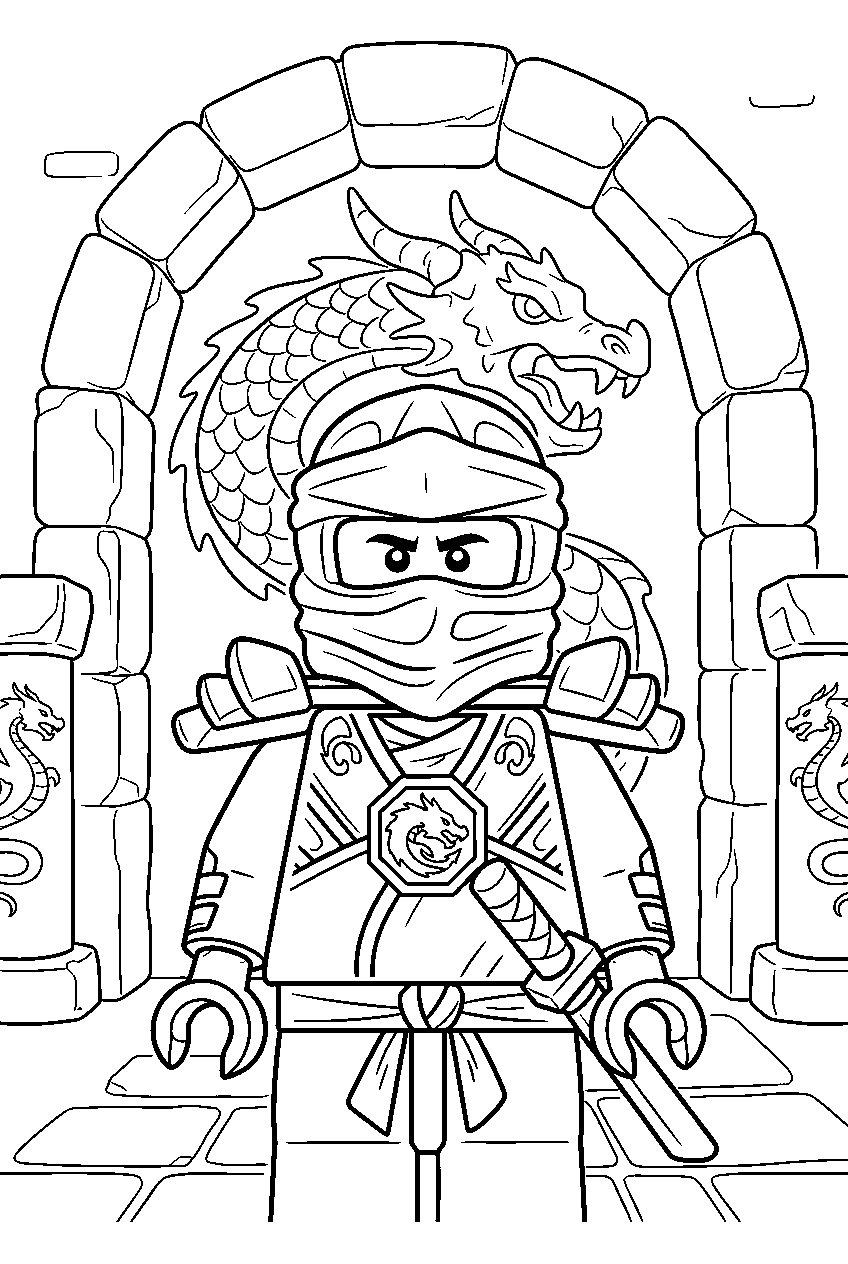 lego ninjago characters in dragon stone shrine line art
