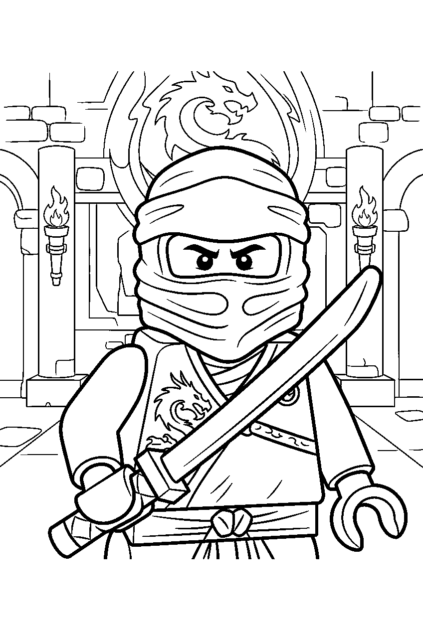 lego ninjago characters in fire temple line art