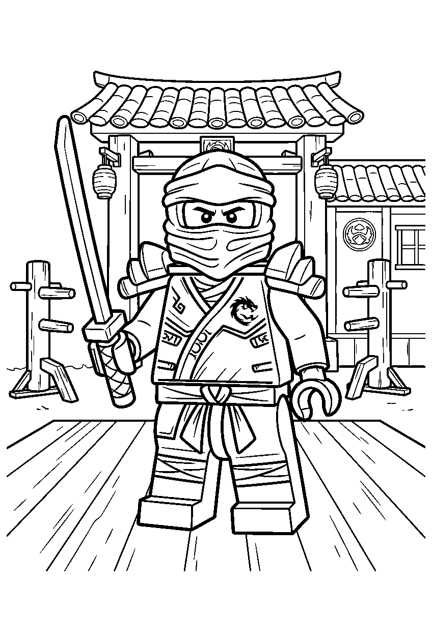 lego ninjago characters in monastery training grounds line art