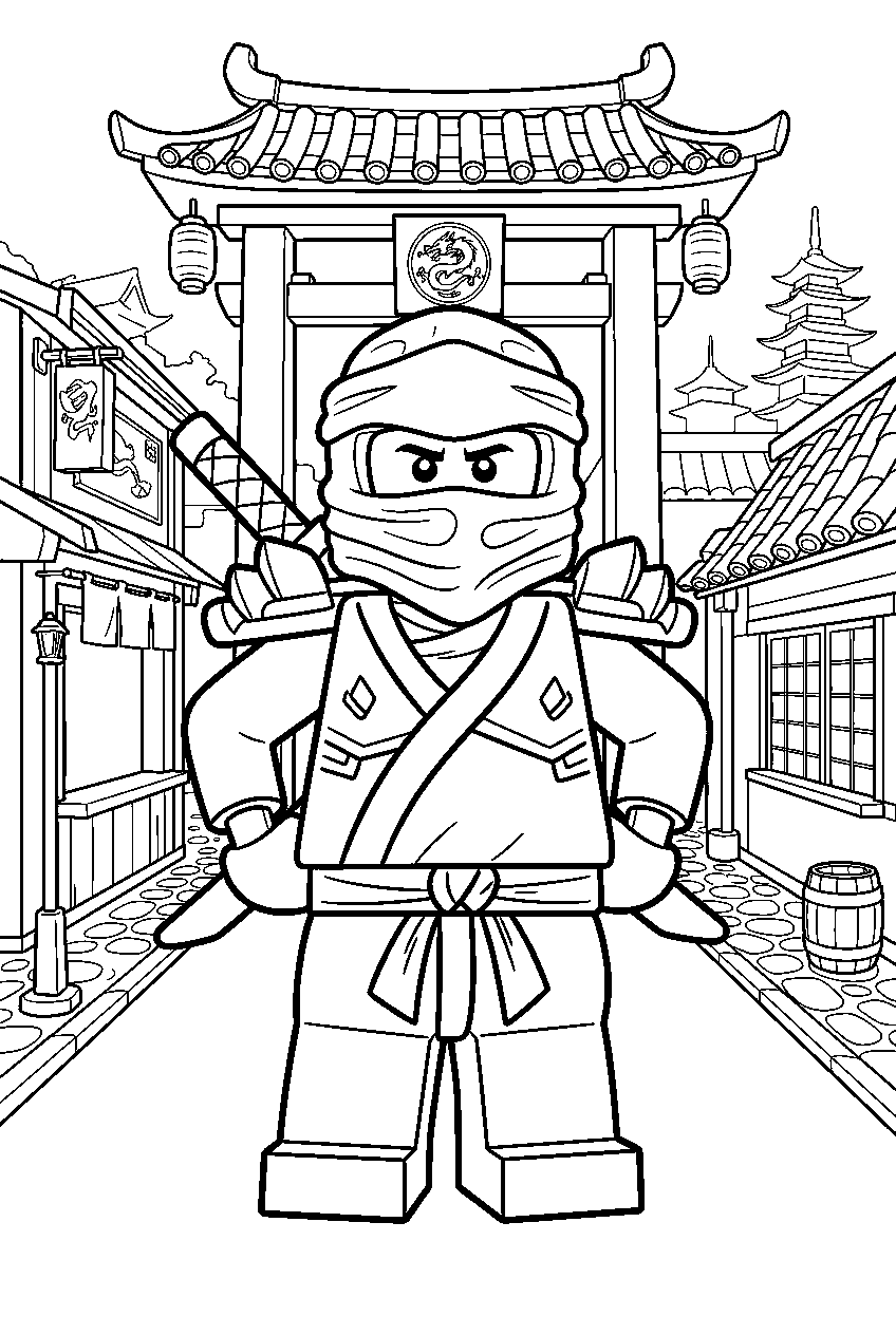 lego ninjago characters in old town line art