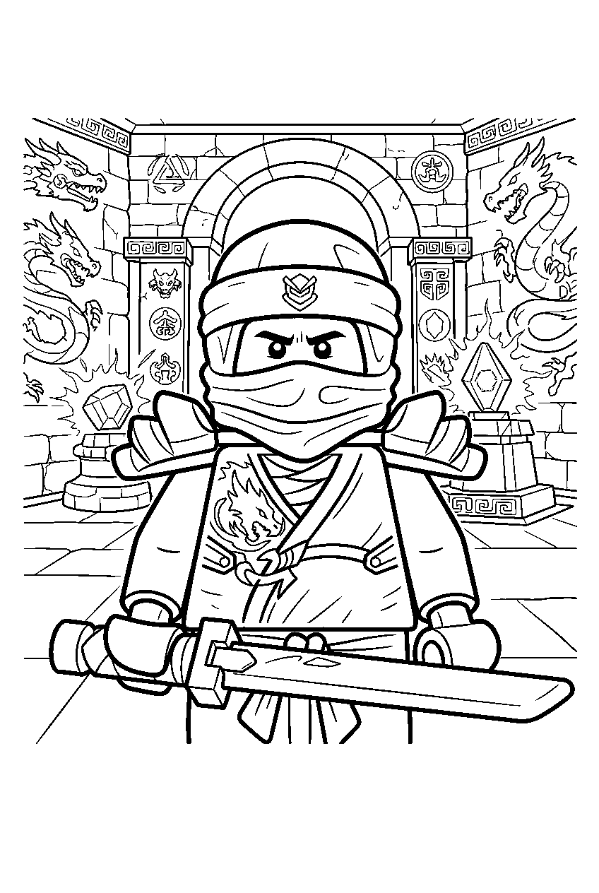 lego ninjago characters in temple of dragon cores line art