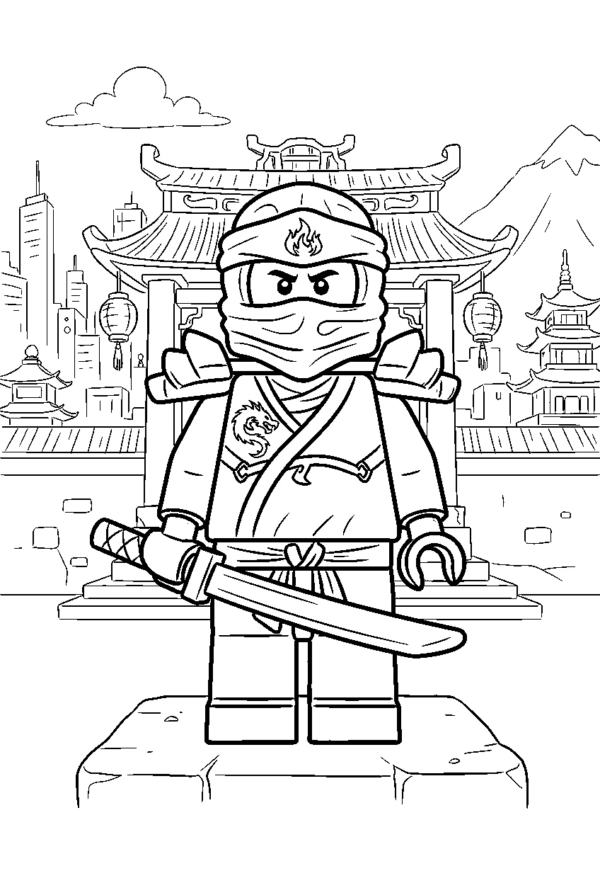 lego ninjago characters in tournament temple city line art