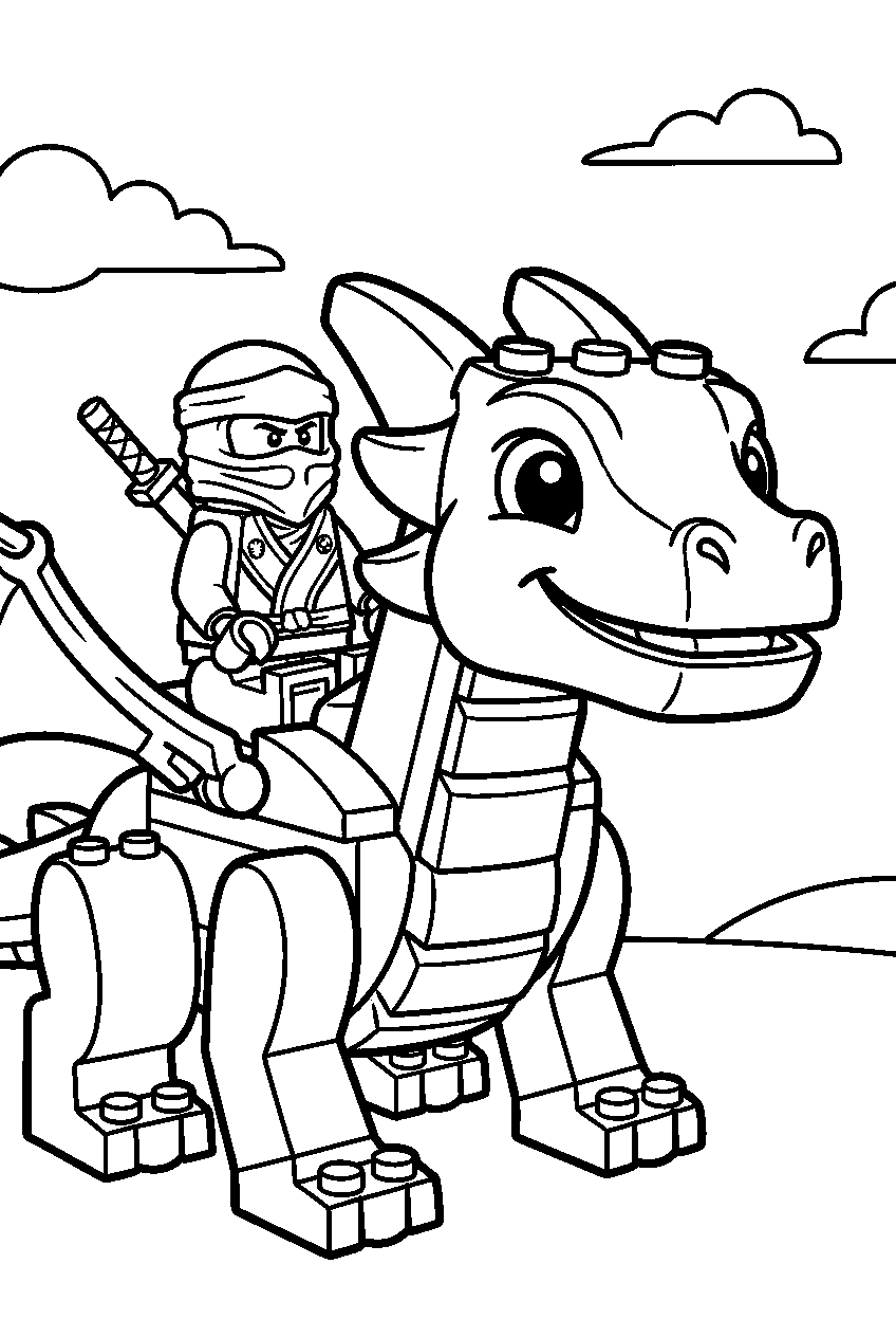 lego ninjago dragon with ninja rider line art