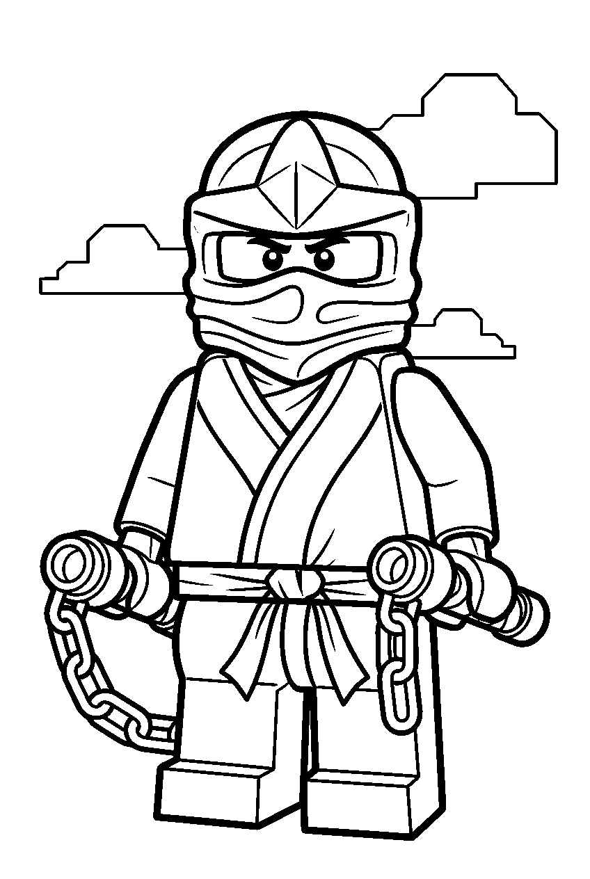 lego ninjago jay lightning ninja with nunchucks line art