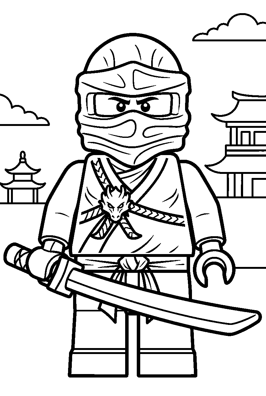 lego ninjago lloyd green ninja with sword line art