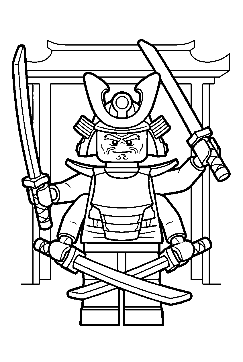 lego ninjago lord garmadon with four arms and swords line art