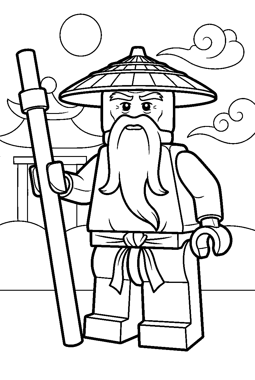 lego ninjago master wu with staff line art
