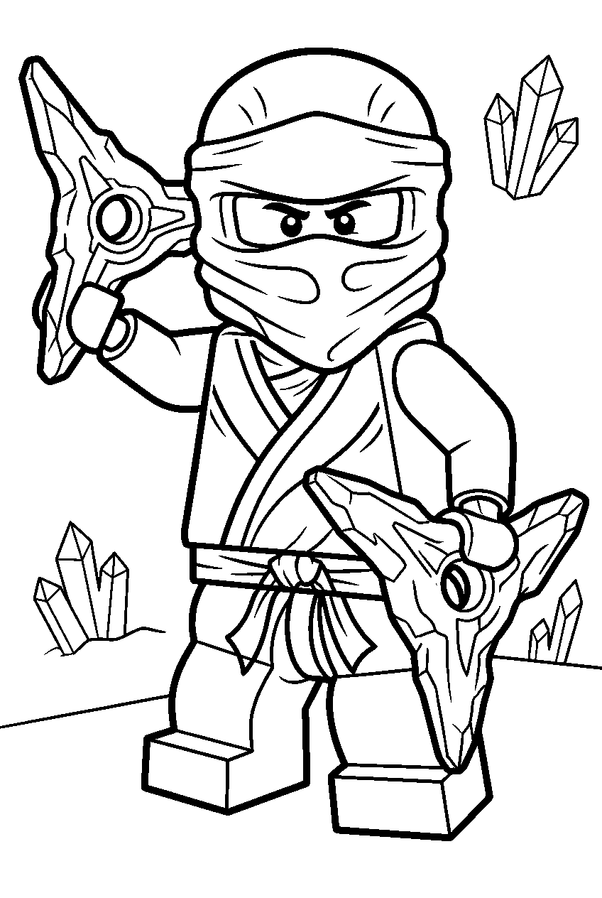 lego ninjago zane ice ninja with shurikens line art