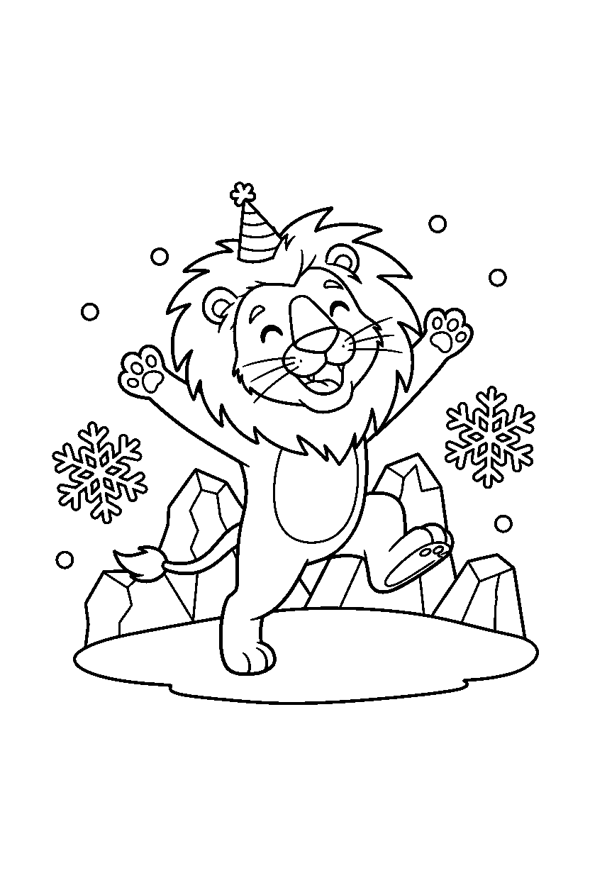 lion celebrating happily in the arctic line art