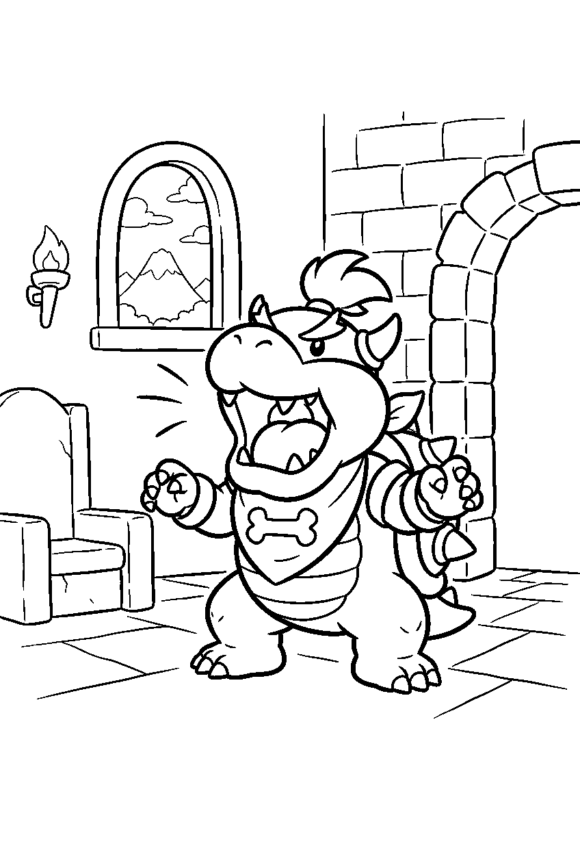 baby bowser from yoshi s island roaring inside his castle room line art