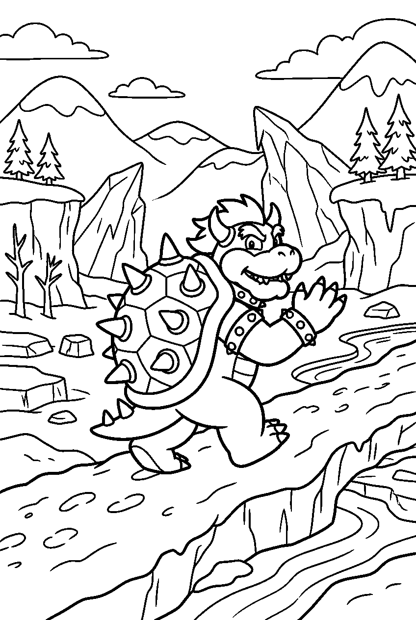 bowser exploring in frozen valley line art