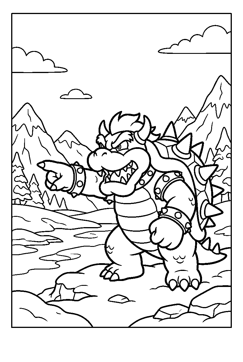 bowser pointing in frozen valley line art