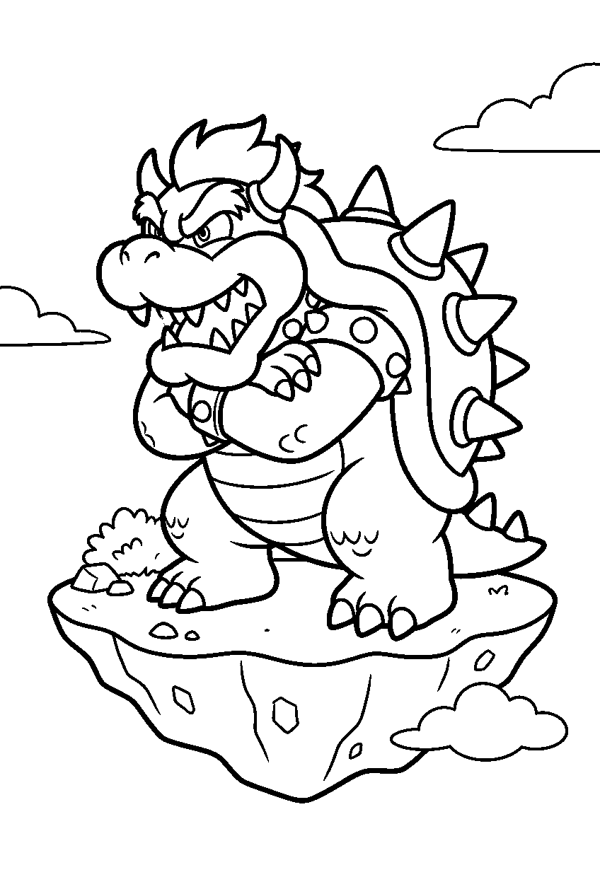 bowser sitting in floating island line art