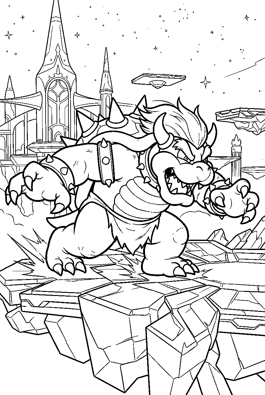 giga bowser charging across final destination in super smash bros line art