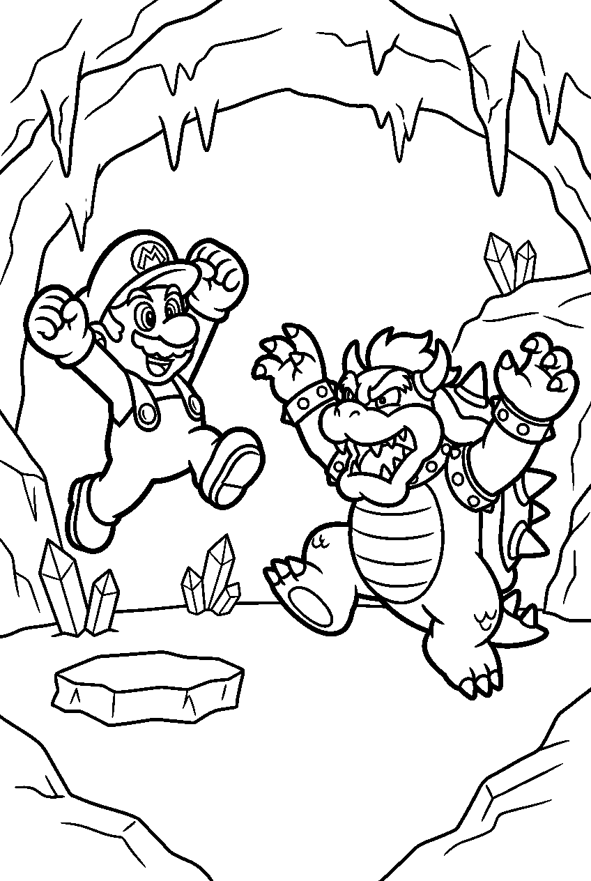 mario bowser jumping in ice cave line art