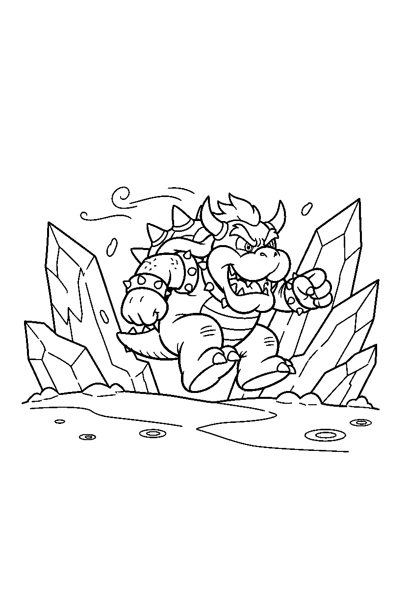 mario bowser running in ice area line art