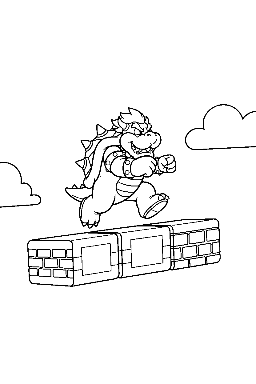 mario bowser running on platform line art