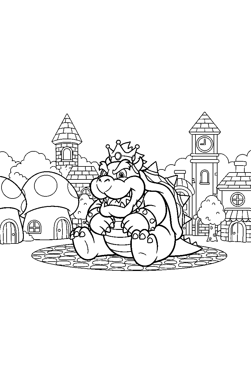 mario bowser sitting in town line art