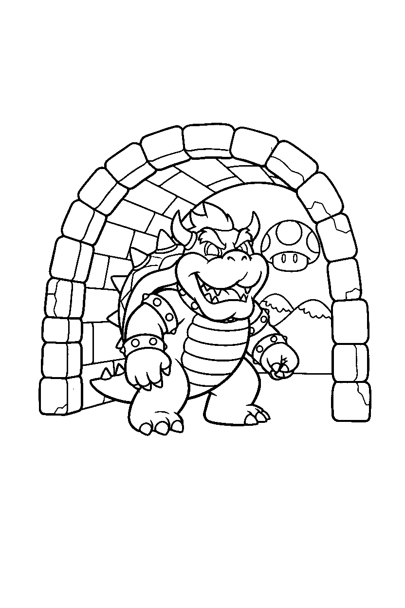mario bowser smiling in tunnel line art