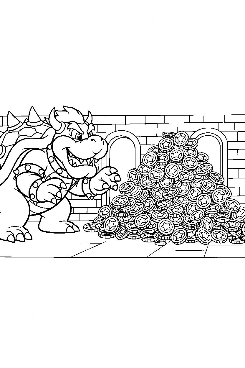 mario bowser watching in coin room line art