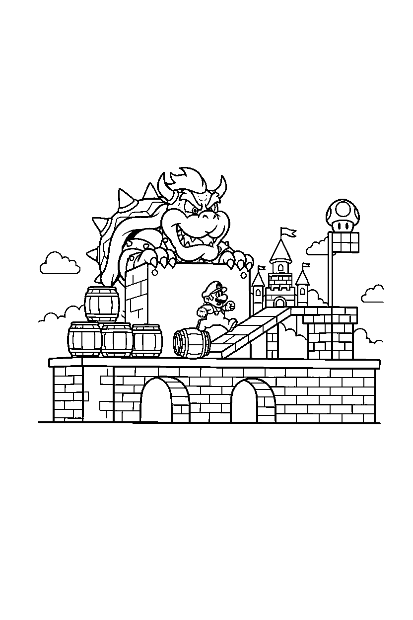mario bowser watching in obstacle course line art