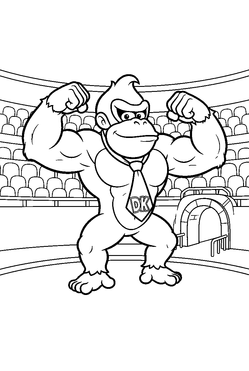 donkey kong flexing his muscles inside a stadium line art