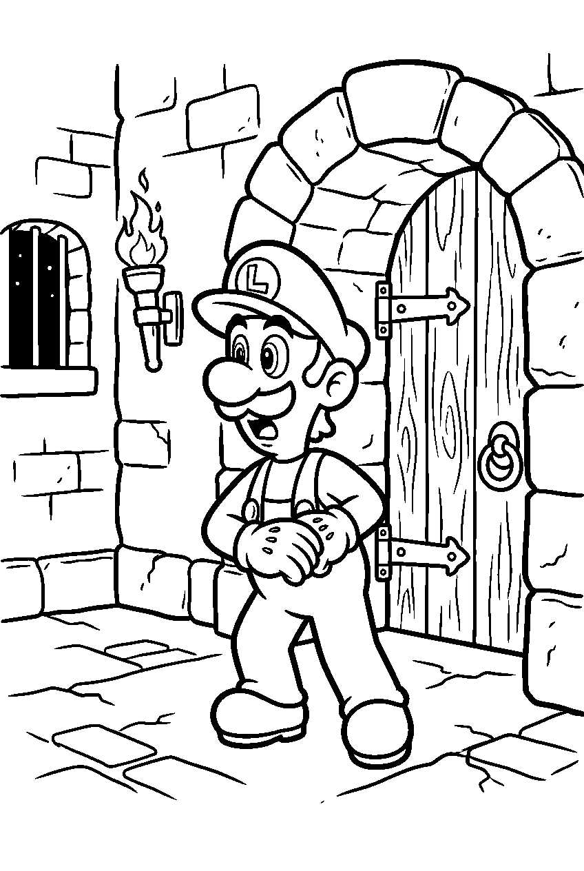 luigi looking around in bowser s castle line art