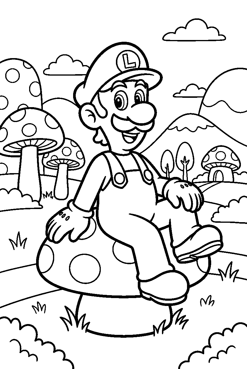 luigi sitting in mushroom kingdom line art