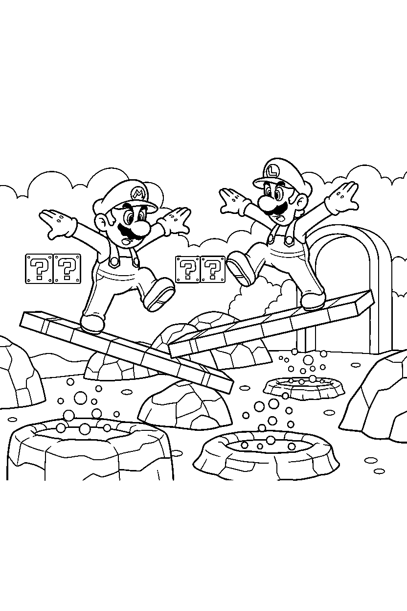 mario luigi balancing in challenge area line art