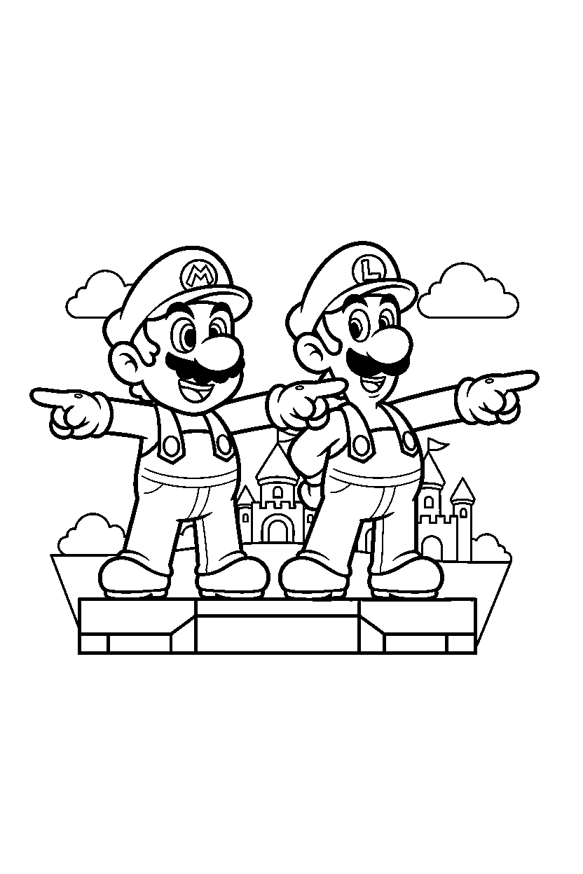 mario luigi pointing on platform line art