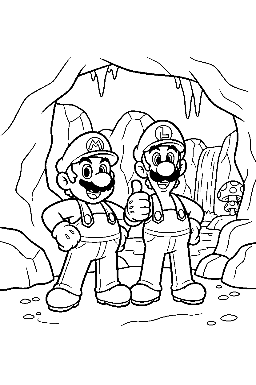 mario luigi posing proudly in a hidden cave line art
