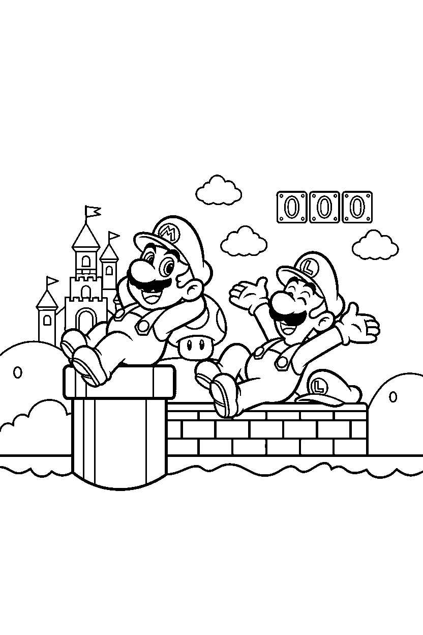 mario luigi resting in start area line art