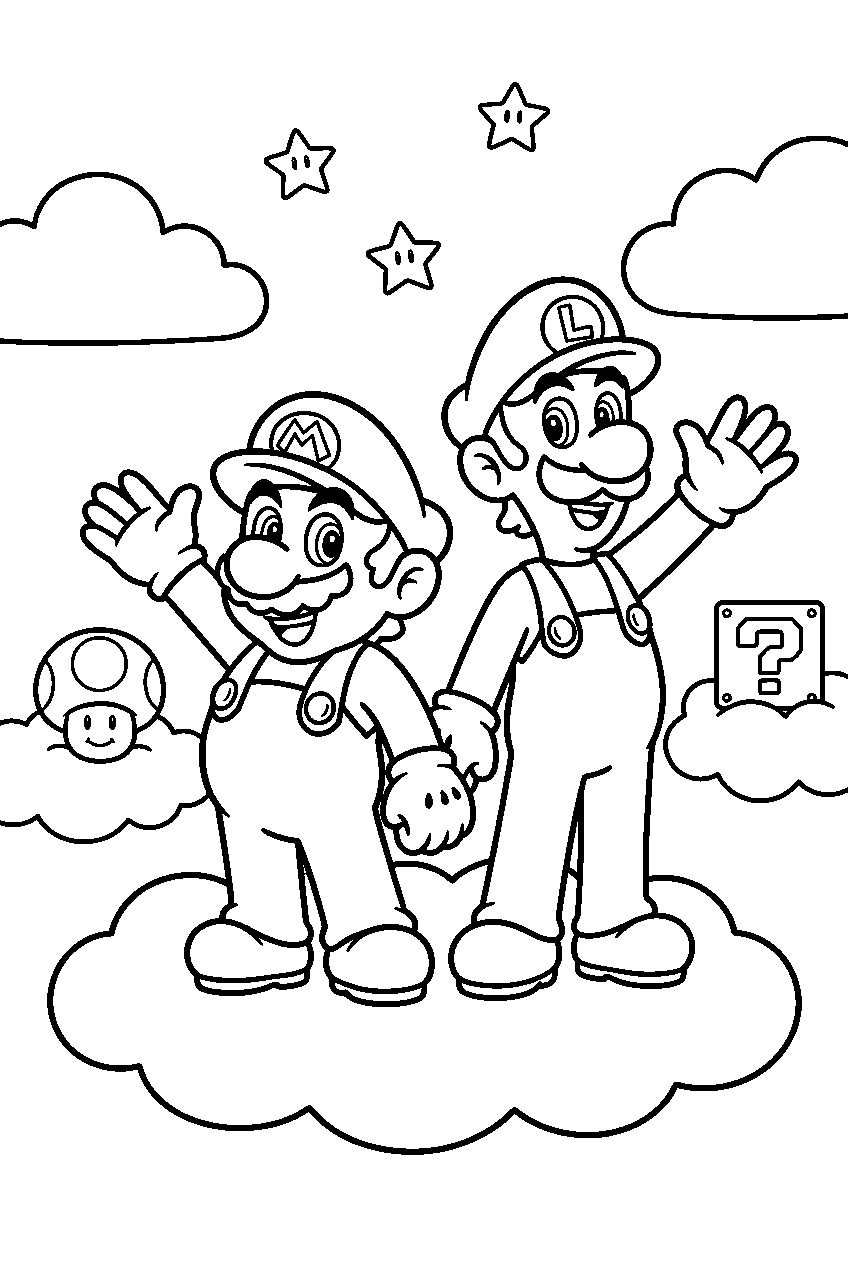 mario luigi standing in cloud kingdom line art