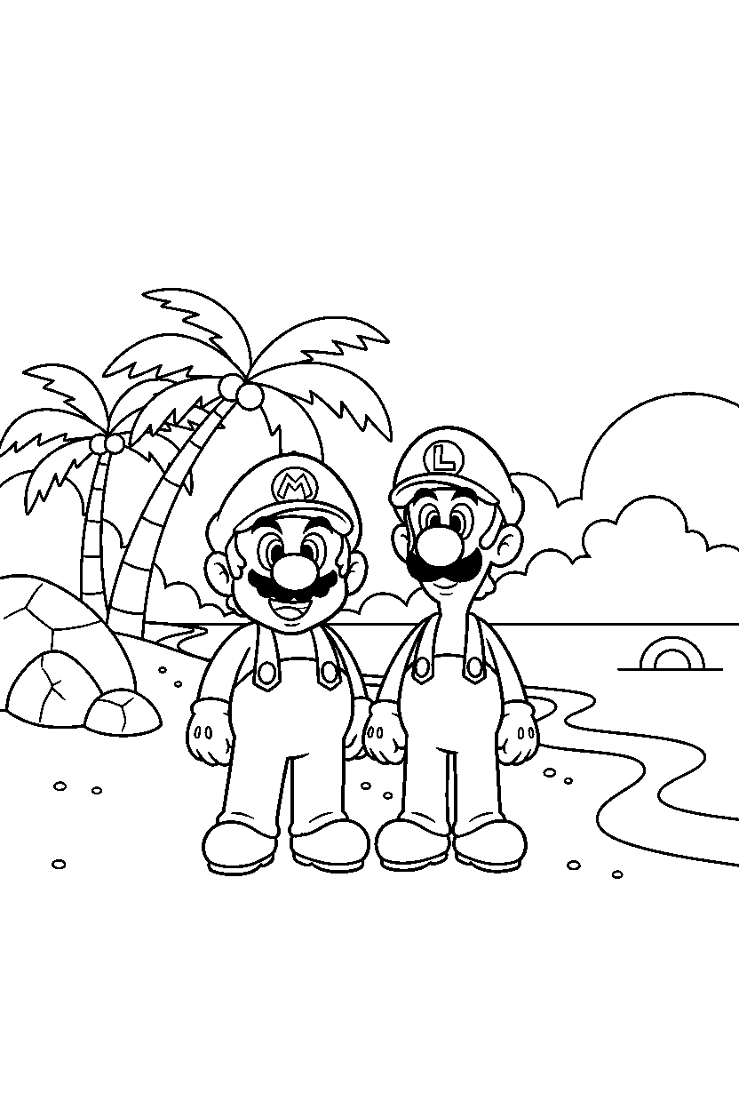 mario luigi standing on beach line art