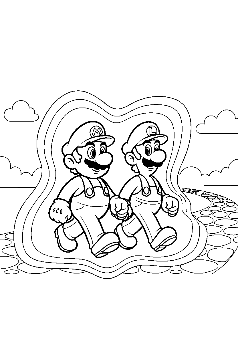 mario luigi walking slowly in glowing zone line art