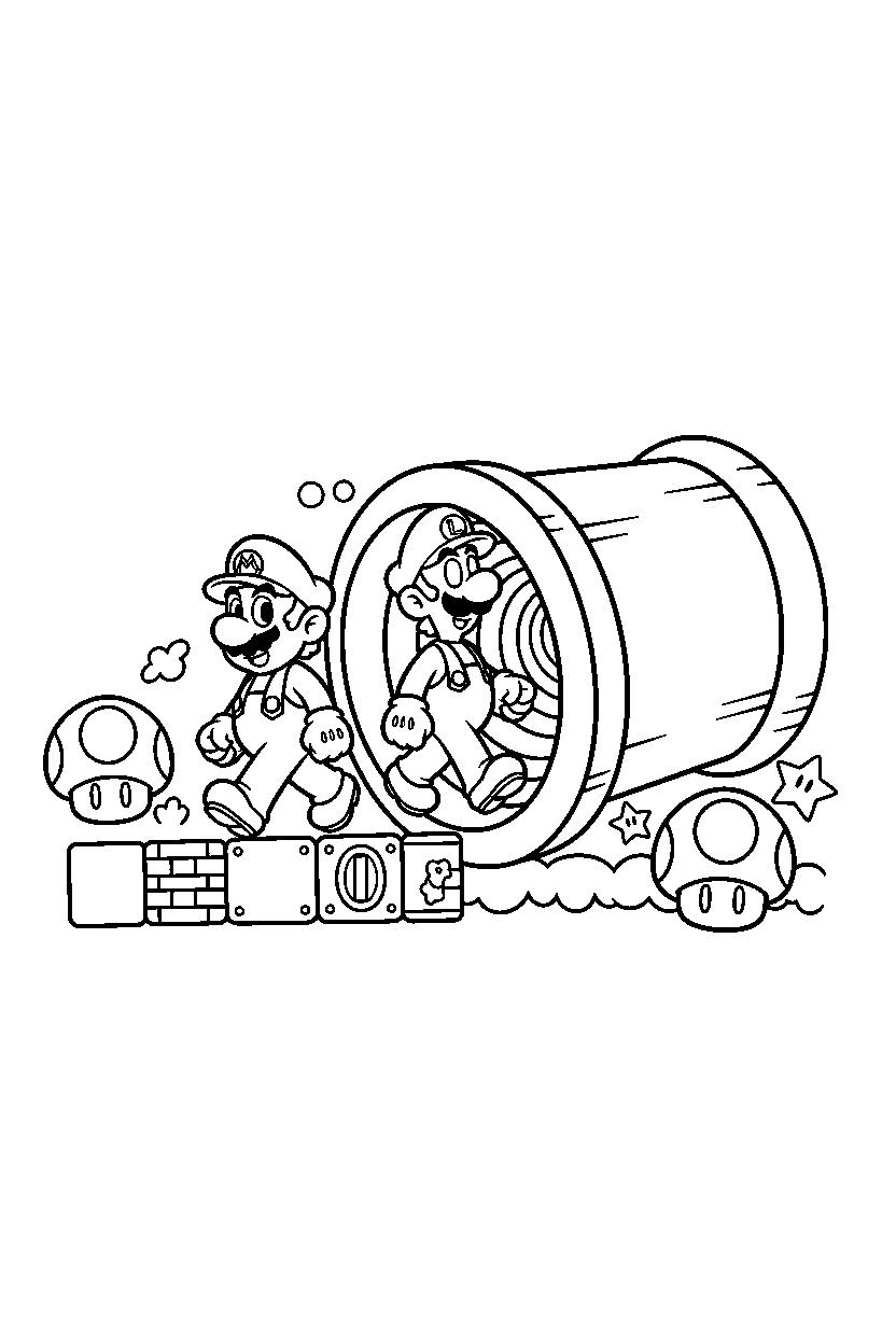 mario luigi walking slowly in warp zone line art