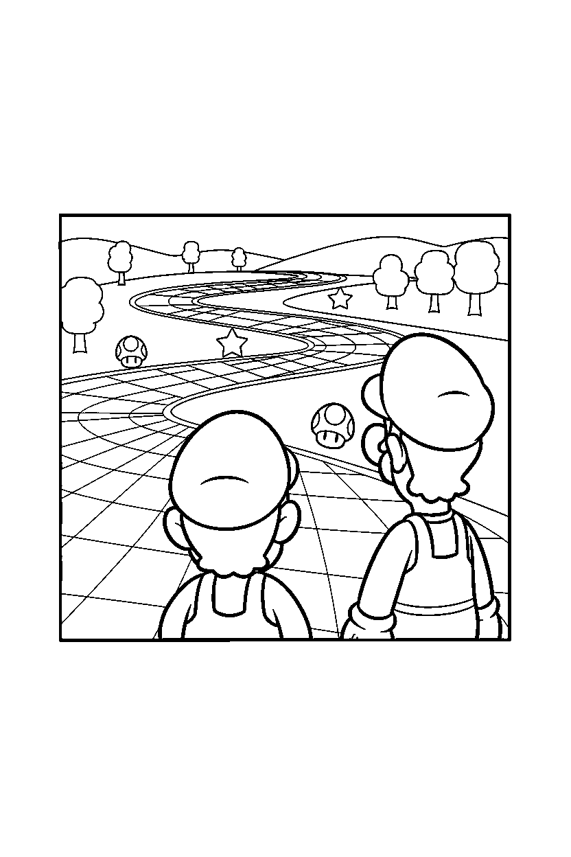 mario luigi watching in course line art