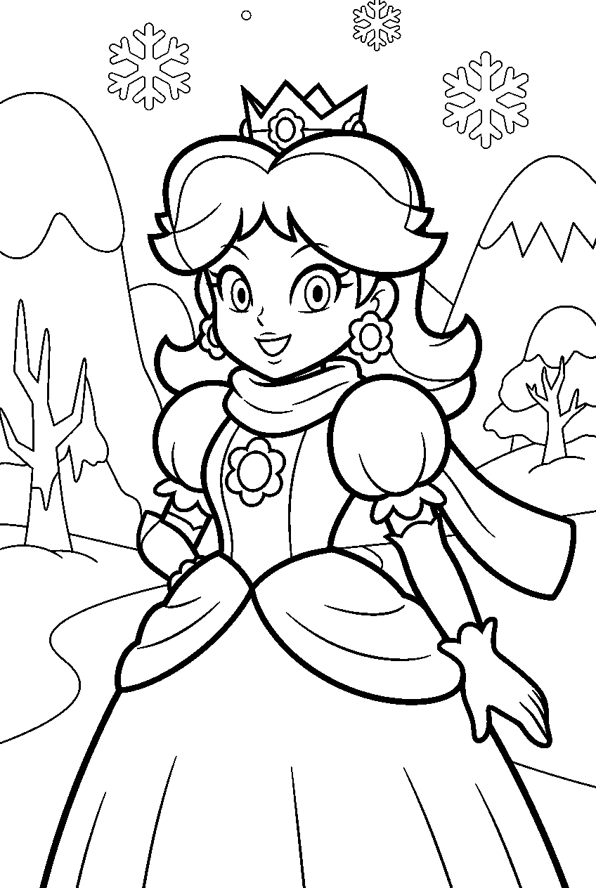 mario princess daisy in frozen valley line art