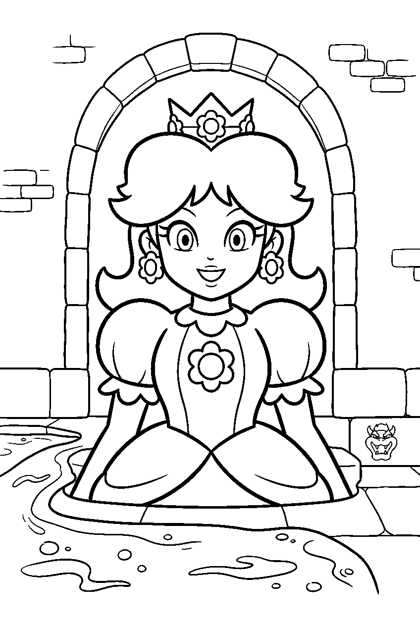 mario princess daisy in lava castle line art