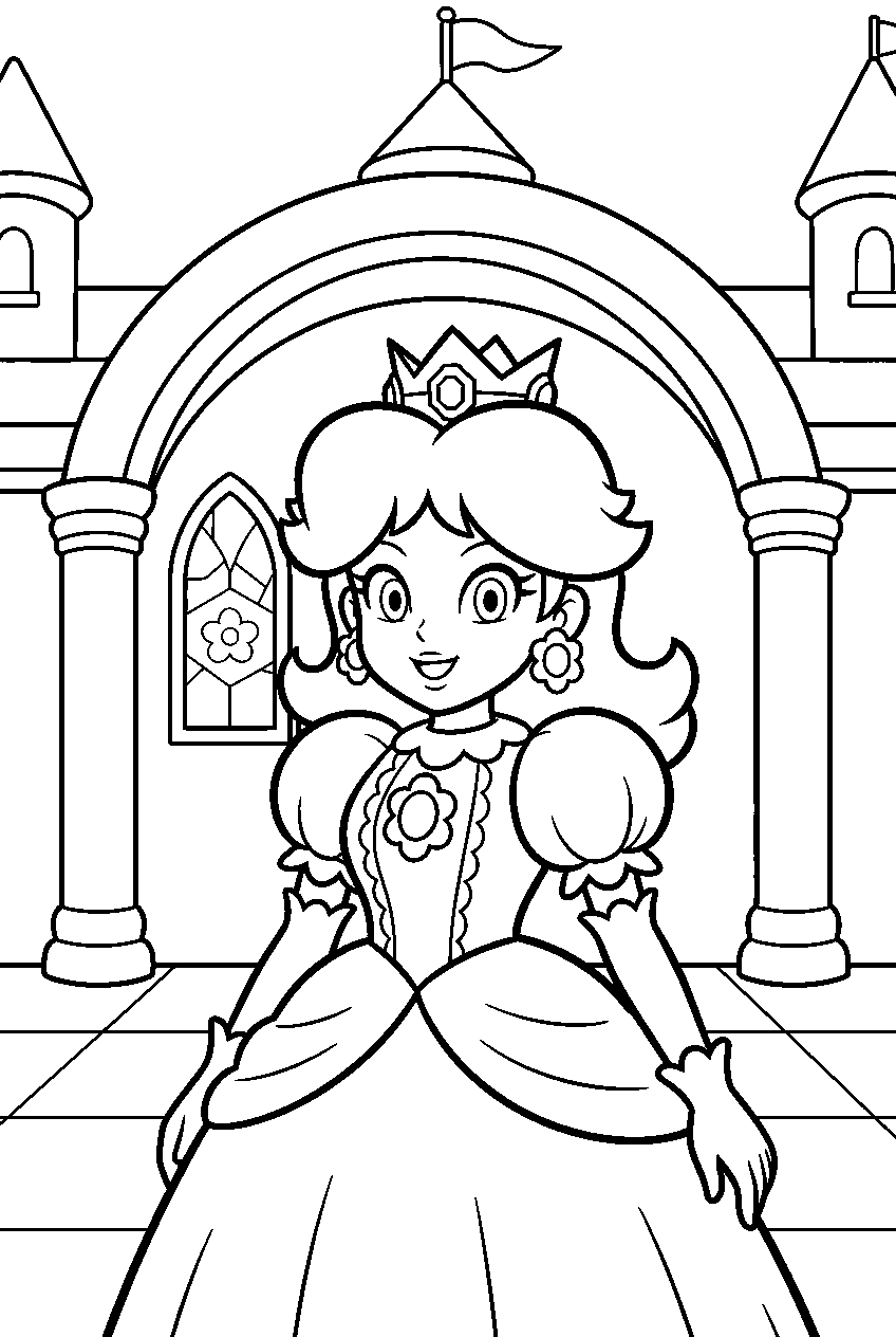 mario princess daisy in peach s castle line art