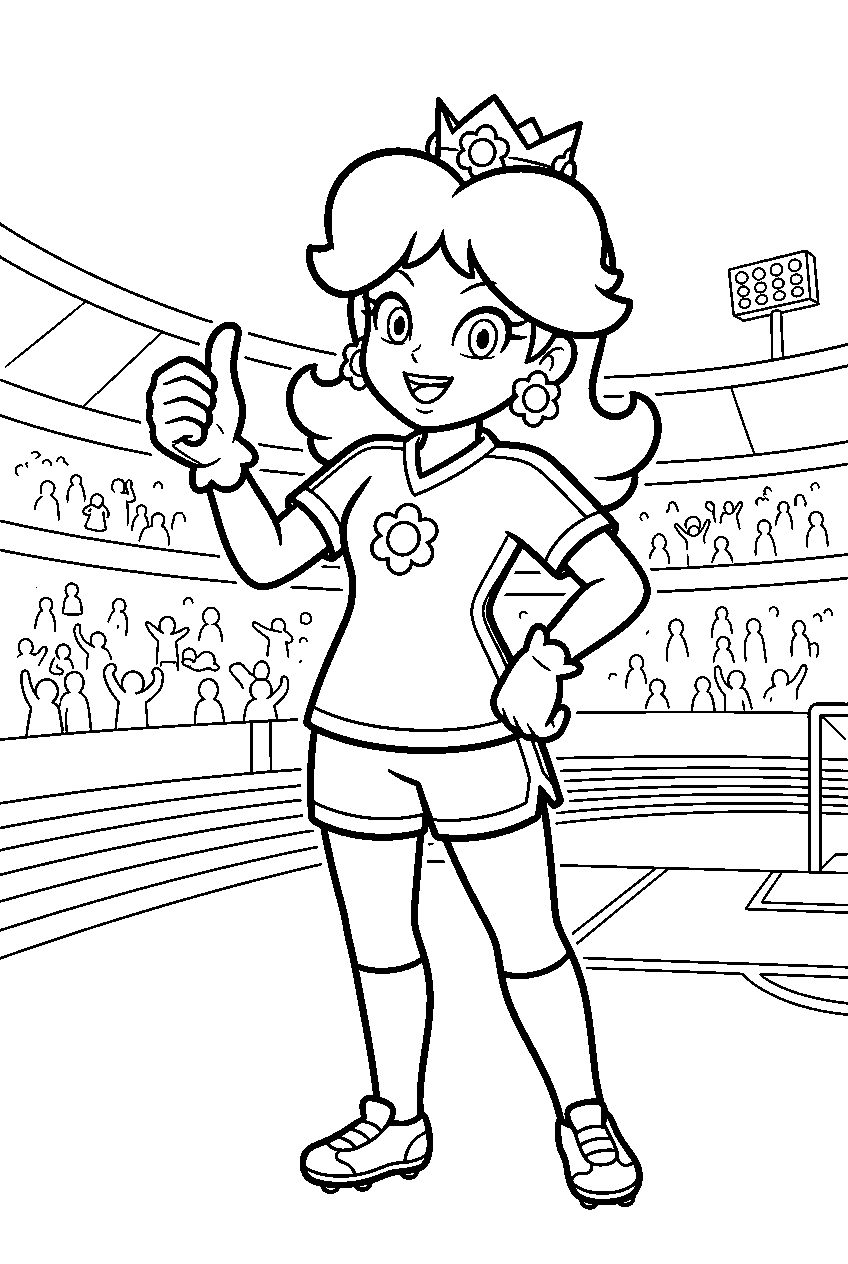 princess daisy giving a thumbs up in a sports stadium line art