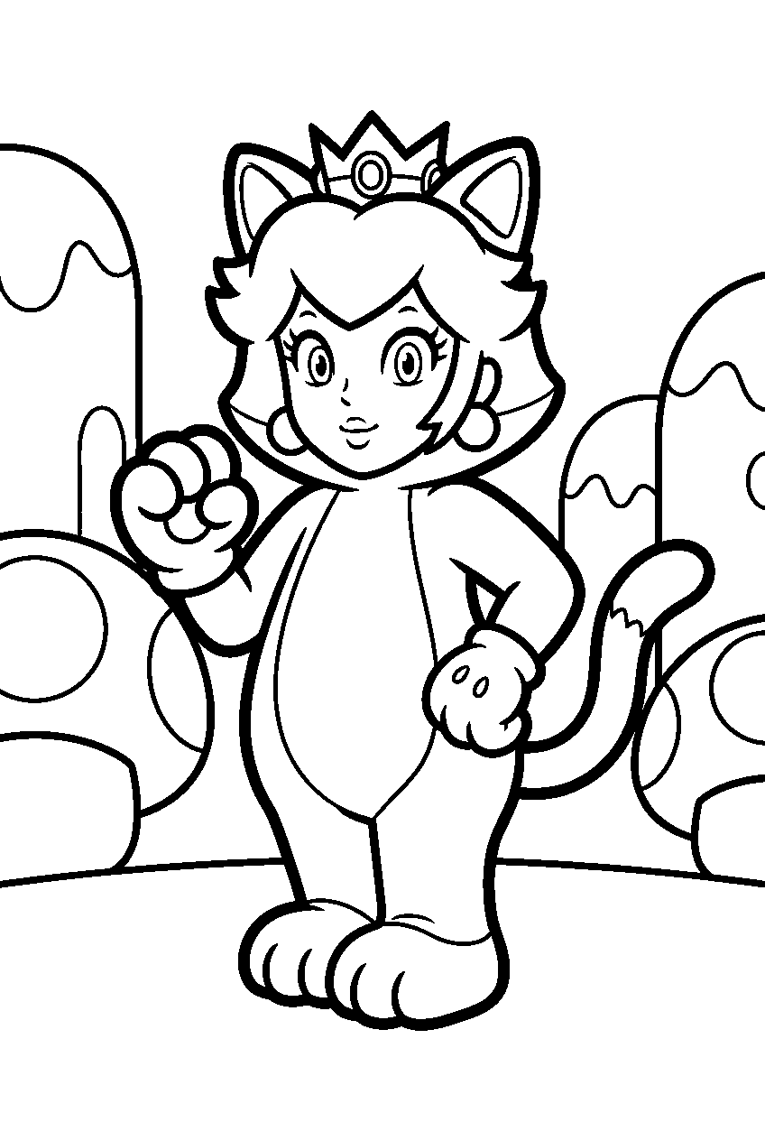 cat peach standing in mushroom kingdom line art